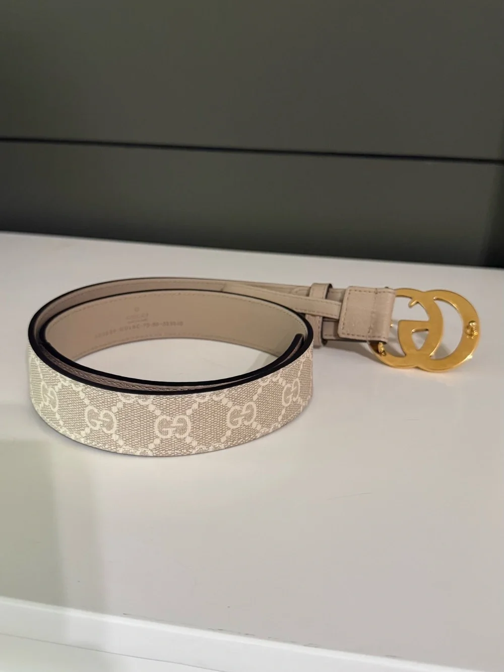 Gucci Beige GG Canvas Belt with Gold Double G Buckle